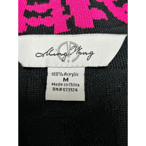 Ming Wang‎ Black Pink Geometric Studded Trim Cardigan Sweater Womens M - Picture 4 of 9